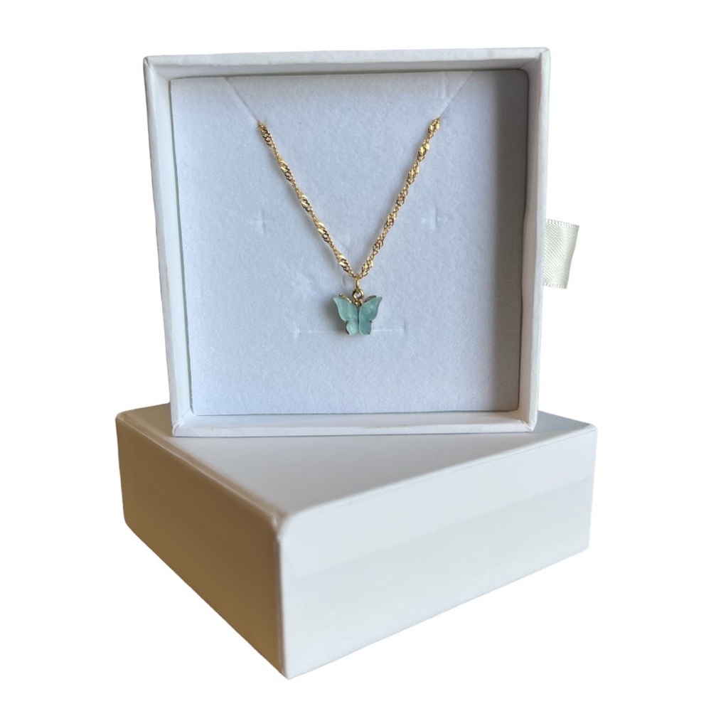 Baby Blue and Gold Butterfly Necklace